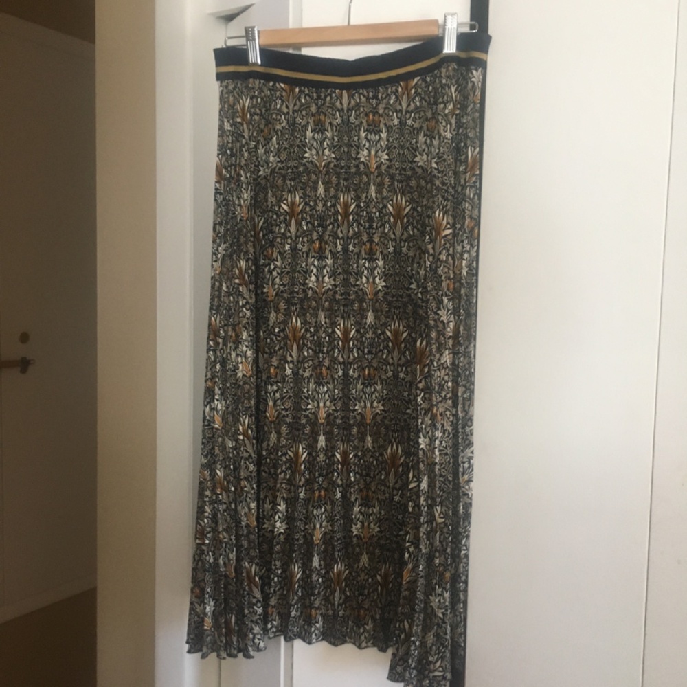 H&M MORRIS & CO William Morris navy gray print pleated skirt M